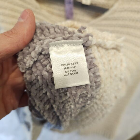 Alya Franchesca's Boutique Chenille Colorblock Cable Knit Sweater Cream Gray M - Picture 6 of 7